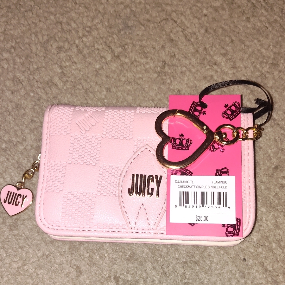 Juicy Couture Light Pink Checkered Wallet with Heart Charm